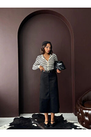 Scuba Süet Midi Boy Kadın Etek