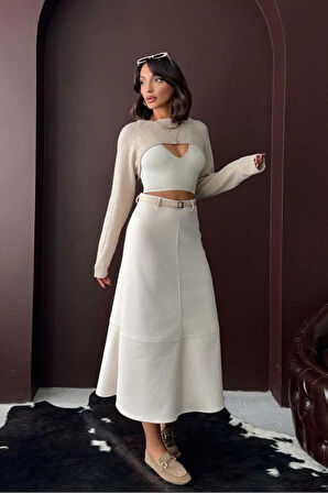 Scuba Süet Midi Boy Kadın Etek