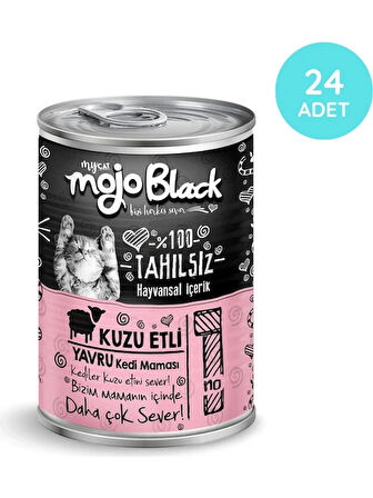 MYCAT MOJO BLACK NO:1  TAHILSIZ 400GR KUZU ETLİ YAVRU KEDİ KONSERVESİ   24'LÜ