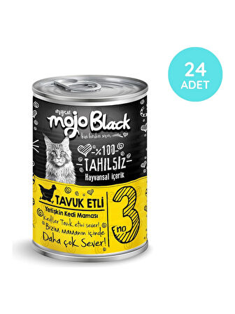 MYCAT MOJO BLACK NO :3  TAHILSIZ 400GR TAVUK ETLİ YETİŞKİN KEDİ KONSERVESİ   24'LÜ