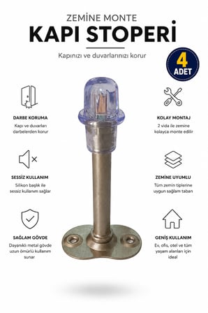 Kapı Stoperi Duvar Koruyucu Zemin Tipi Metal Kapı Durdurucu Darbe Emici Silikon Başlıklı Vidalı Kapı Tamponu Mat Krom - 4 ADET