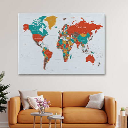 Harita Sepeti Dünya Haritası Dekoratif Kanvas Tablo 1110