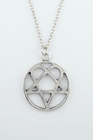 Heartagram Erkek Kadın Kolye Antik Gümüş Kaplama - 60 cm Düz Zincir