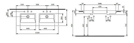 Bocchi Milano Çift Gözlü 120 cm Lavabo 1111-001-0126 Parlak Beyaz
