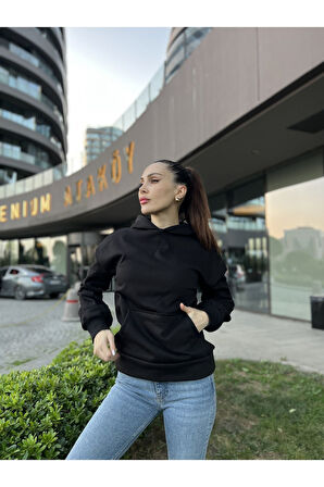 İçi Polarlı Unisex Kapüşonlu  Basic Sweatshirt