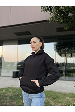 İçi Polarlı Unisex Kapüşonlu  Basic Sweatshirt