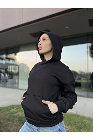 İçi Polarlı Unisex Kapüşonlu  Basic Sweatshirt