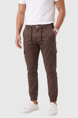 DeepSEA Erkek Slim Fit Likralı Kahve Kargo Jogger Pantolon – İpli Bel Lastikli Paça 1601569