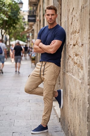 DeepSEA Erkek Slim Fit Likralı Bej Kargo Jogger Pantolon – İpli Bel Lastikli Paça 1601569
