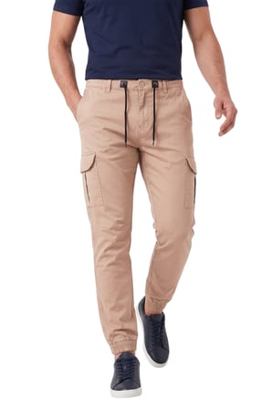 DeepSEA Erkek Slim Fit Likralı Vizon Kargo Jogger Pantolon – İpli Bel Lastikli Paça 1601569