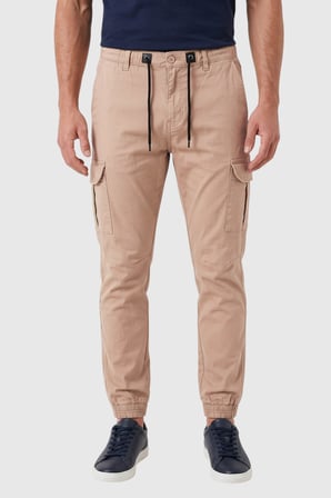 DeepSEA Erkek Slim Fit Likralı Vizon Kargo Jogger Pantolon – İpli Bel Lastikli Paça 1601569
