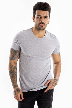 DeepSEA Erkek Gri Sıfır Yaka Dar Kesim Basic Tişört 1801131