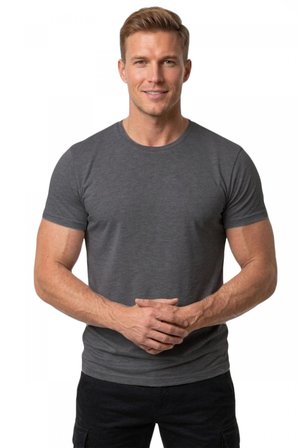 DeepSEA Erkek Antrasit Slim Fit %90 Pamuk Likralı Yumuşak Dokulu Basic Tişört 1801131
