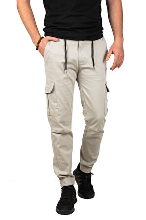 Erkek Ekru Beli Lastikli Kargo Pantolon 1601569