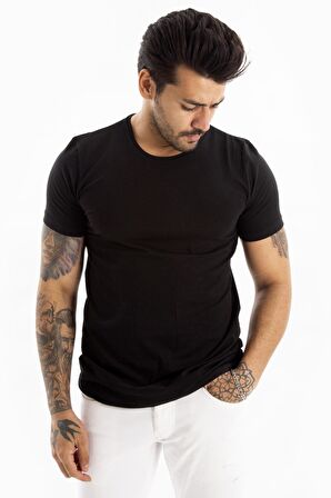 DeepSEA Erkek Siyah Sıfır Yaka Dar Kesim Basic Tişört 1801131