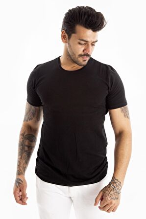 DeepSEA Erkek Siyah Sıfır Yaka Dar Kesim Basic Tişört 1801131