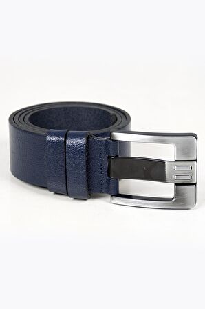 Erkek Lacivert Kalın Dilli Deri Spor Kemer