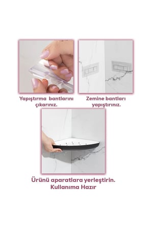 Porsima 0447 2'li Banyo Köşe Rafı İstiridye - Delmesiz Yapışkanlı Duş Rafı Organizerı