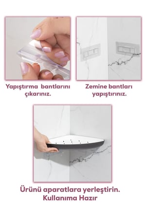 Porsima 0447 2'li İstiridye Banyo Köşe Rafı - Paslanmaz Yapışkanlı Duş Rafı Banyo Düzenleyici Organi