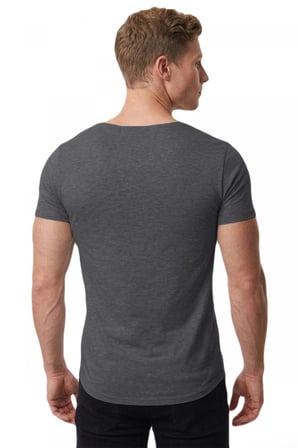 DeepSEA Erkek Antrasit Slim Fit %90 Pamuk Açık Yaka Oval Kesim Likralı Basic Tişört 1801199