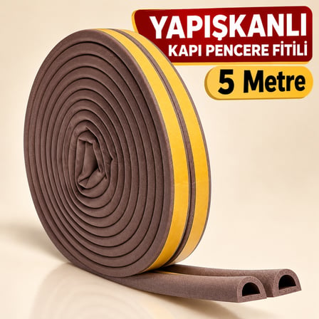 5 Metre Yapışkanlı Kapı Pencere Fitili Kahverengi Boşluk Kapatıcı İzolasyon Fitili Soğuk Geçirmez