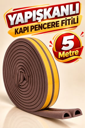 5 Metre Yapışkanlı Kapı Pencere Fitili Kahverengi Boşluk Kapatıcı İzolasyon Fitili Soğuk Geçirmez