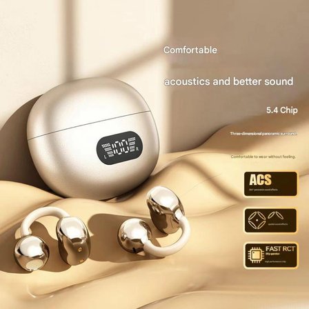 Wodimark Hi-Fi Stereo Klips TWS Kablosuz Bluetooth Kulaklık, Açık Kulak Tasarım, Dijital Ekranlı, Gürültü Önleyici, Uzun Şarj Süresi