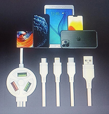 6in1 Data Cable 3 Plug 3 USB Port, for Mobile Phone, Cable Size: 1.2m