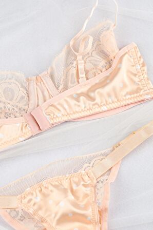 Mişa Pudra Saten Detaylı Brode Bralet Sütyen Takımı