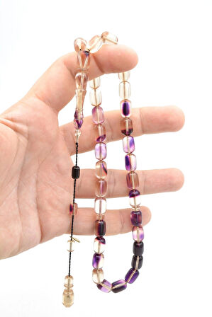 Hakan Turan İmzalı Kapsül Kesim Şeffaf Mor Sıkma Kehribar Tesbih