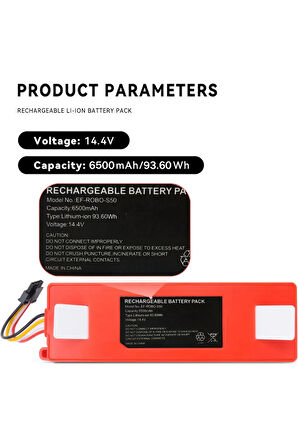 Roborock S50 / S51 / S55 ile Uyumlu Muadil Batarya 6500mAh 93.60Wh 14.4V Pil