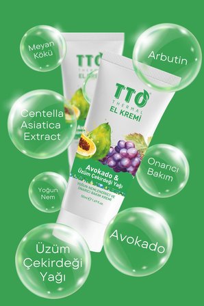 TTO Avokado & Üzüm Çekirdeği Yağlı El Kremi Besleyici ve Yumuşatıcı Bakım 50 ml
