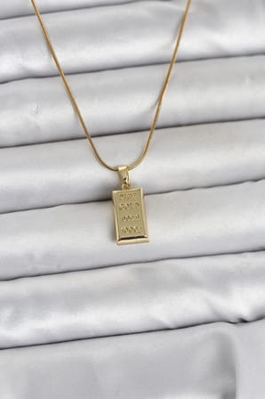 316L Çelik Zincir Gold Renk Külçe Altın Model Kadın Kolye