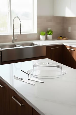 Şeffaf Akrilik Kek Fanusu ve Servis Seti – 33 x 39 x 14 cm (4 Parça)