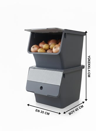 Füme 2'Li 33 LT Modubox Kayar Kapaklı Saklama Kabı & Patates Soğan Kovası & Erzak Kutusu