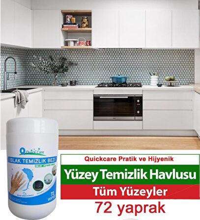 QUICKCARE Dezenfektanlı Yüzey Temizlik Havlusu 72 Yaprak, Kova Mendil Beyaz Sabun Kokulu