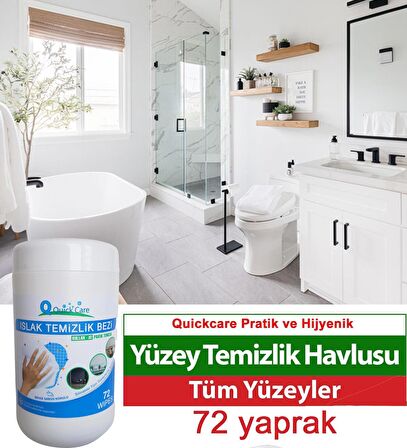 QUICKCARE Dezenfektanlı Yüzey Temizlik Havlusu 72 Yaprak, Kova Mendil Beyaz Sabun Kokulu