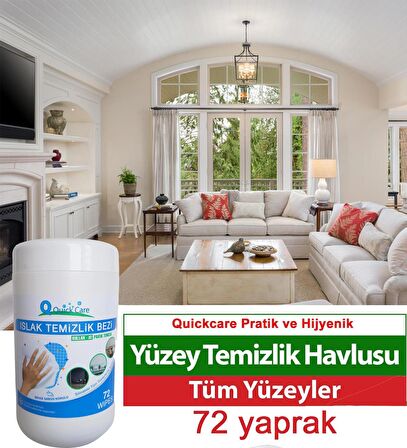 QUICKCARE Dezenfektanlı Yüzey Temizlik Havlusu 72 Yaprak, Kova Mendil Beyaz Sabun Kokulu