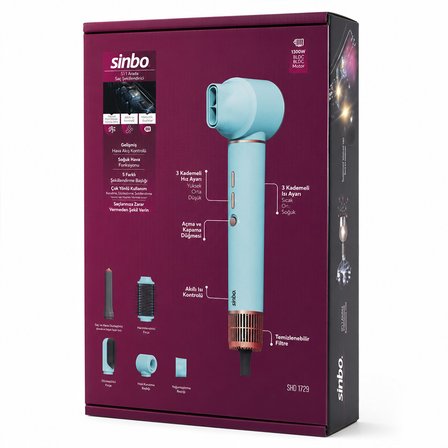 Sinbo Air Brush Saç Şekillendirme Cihazı - 5 Başlıklı - Mavi Renk 