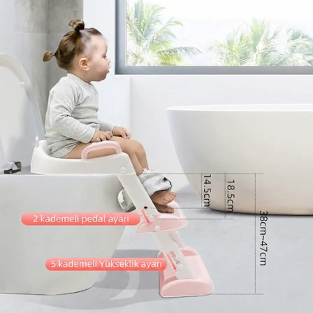 Pembe Merdivenli Çocuk Klozet Tuvalet Eğitimi Aparatı 