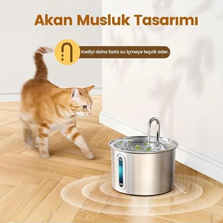 Evcil Hayvan Su Pınarı - Paslanmaz Çelik - 2.2 Litre Kapasite 