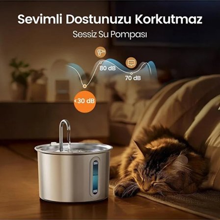 Evcil Hayvan Su Pınarı - Paslanmaz Çelik - 2.2 Litre Kapasite 