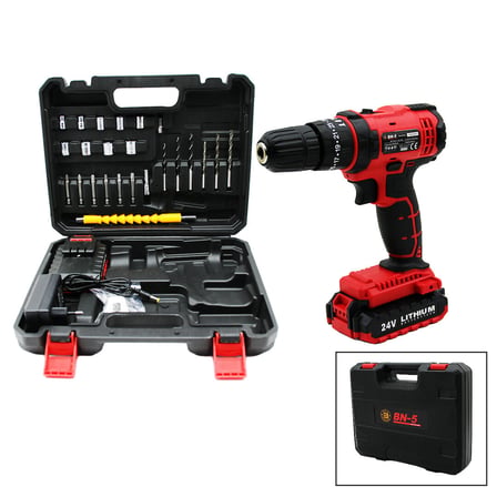 Kırmızı Renk Şarjlı Matkap Seti - 1350 RPM - Çantalı - 24W