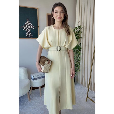 Maxi Sarı Kemerli Elbise