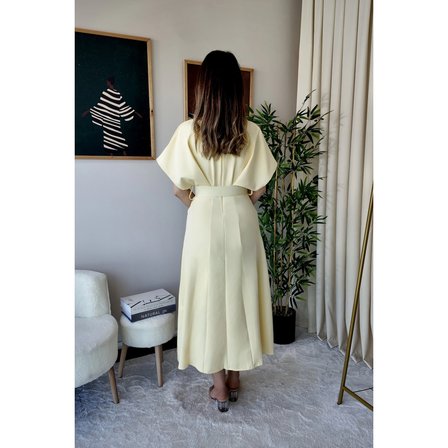 Maxi Sarı Kemerli Elbise