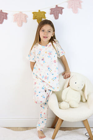 Kız Çocuk Pamuklu Penye Kumaş Baskılı Pijama Takımı 
