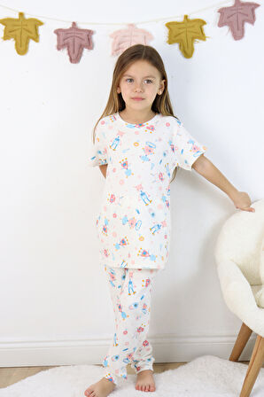 Kız Çocuk Pamuklu Penye Kumaş Baskılı Pijama Takımı 