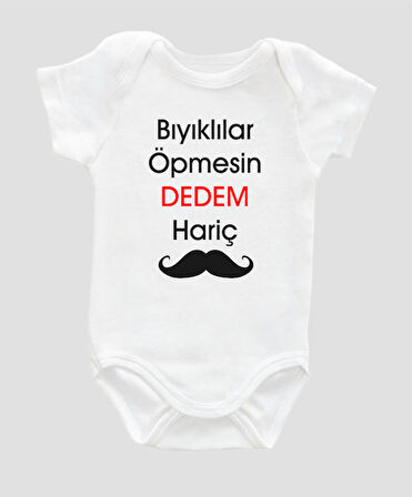 Organik %100 Pamuk Bıyıklılar ÖpmesinBaskılı Bebek Body Kısa Kollu Çıtçıtlı Badi Zıbın ZBN026