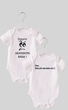 10 Dayı Set 2 'li Organik %100 Pamuk  Baskılı Bebek Body Zıbın ZBN210