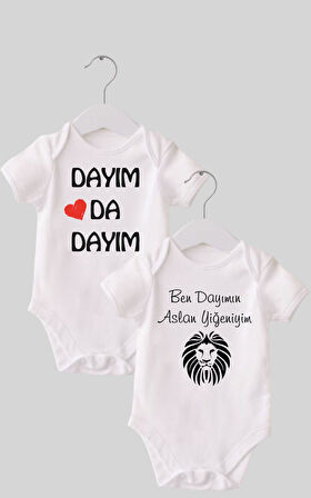 14 Dayı Set 2 'li Organik %100 Pamuk  Baskılı Bebek Body Zıbın ZBN210